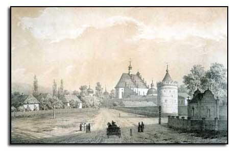 The fortress-monastery in Letichiv. Engraving of XIXth century.